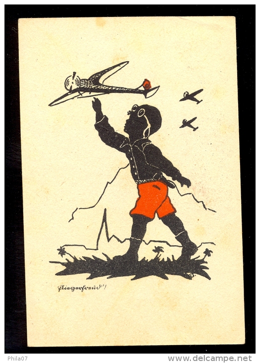 Silhouette - Boy And The Airplane / Postcard Circulated - Silhouettes