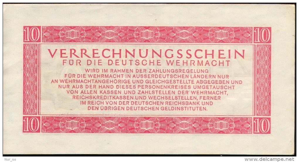 Wehrmacht Verrechnungsschein 10 MARK 1944 WWII Bank Note Germany Third Reich - Verrechnungsscheine - Dt. Wehrmacht