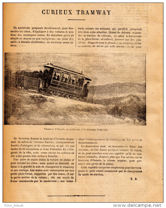 1890 - Gravure Sur Bois - Tramway D'Ontario - FRANCO DE PORT - Chemin De Fer