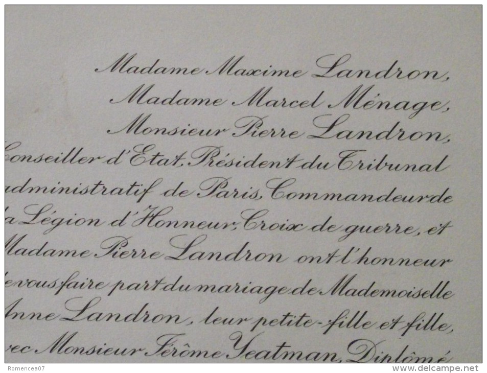 18 HENRICHEMONT Et PARIS VIIIe - Faire-Part De Mariage D´Anne LANDRON, Fille De P. Landron, Médaillé - 22 Octobre 1966 - Mariage