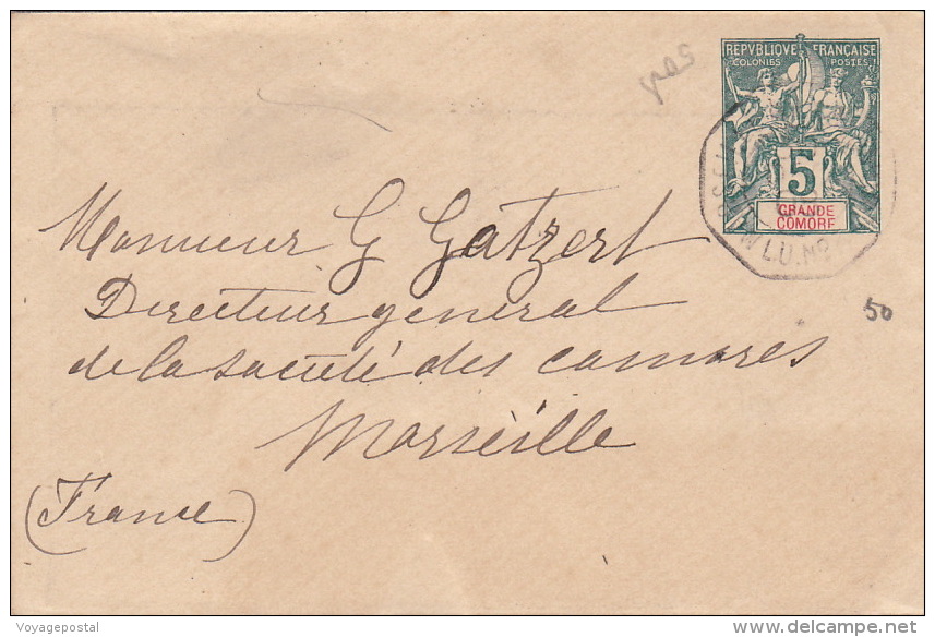 Lettre Entier CaD Marseille A La Reunion Pour Marseille 1908 - Storia Postale