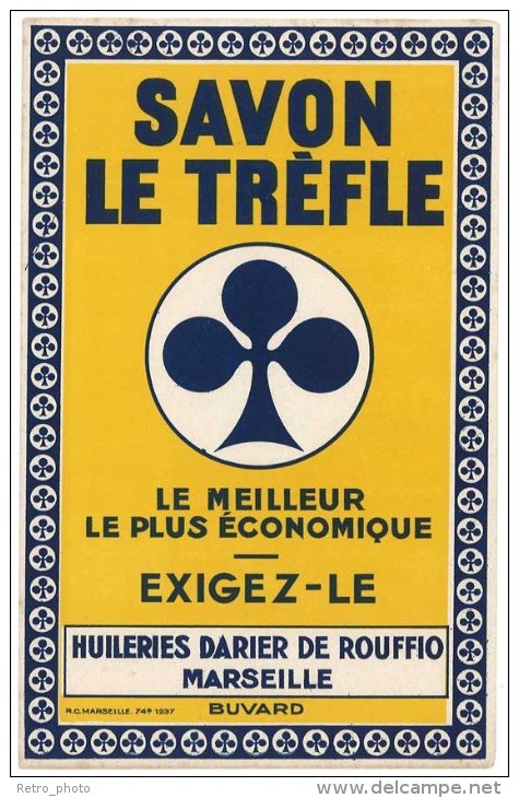Buvard Savon Le Trèfle, Huilerie Darier De Rouffio, Marseille (DD) - Electricité & Gaz