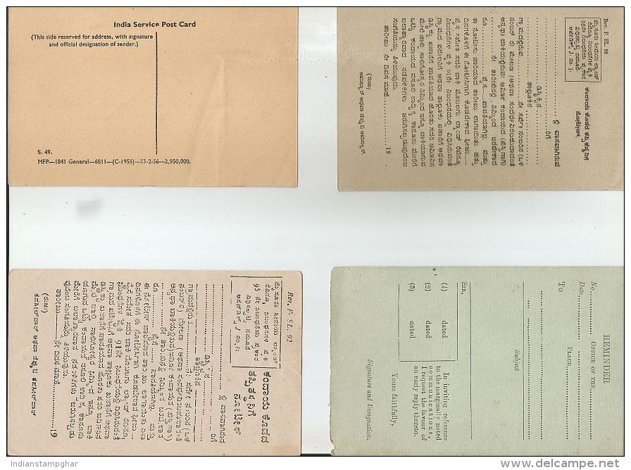 4 Different Acknowledgement Receipt Postcard Different Languages, Hindi , English, Kannad, Etc,As Per Scan - Sin Clasificación