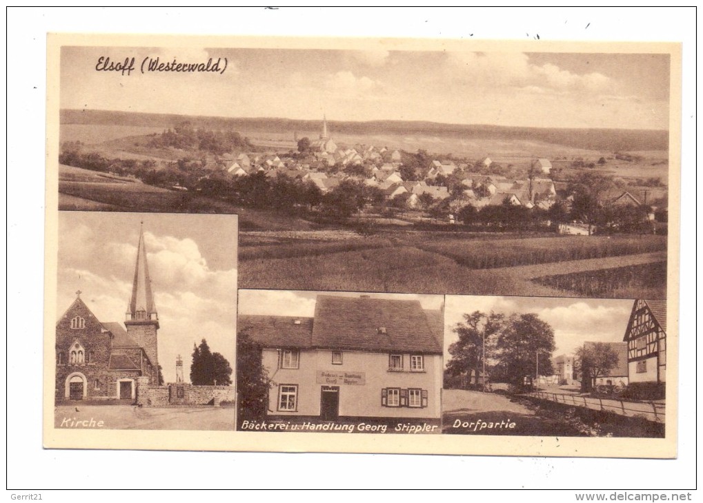 5439 RENNEROD - ELSOFF, Bäckerei Stippler, Dorfpartie, Kirche, Panorama, 1942 - Montabaur