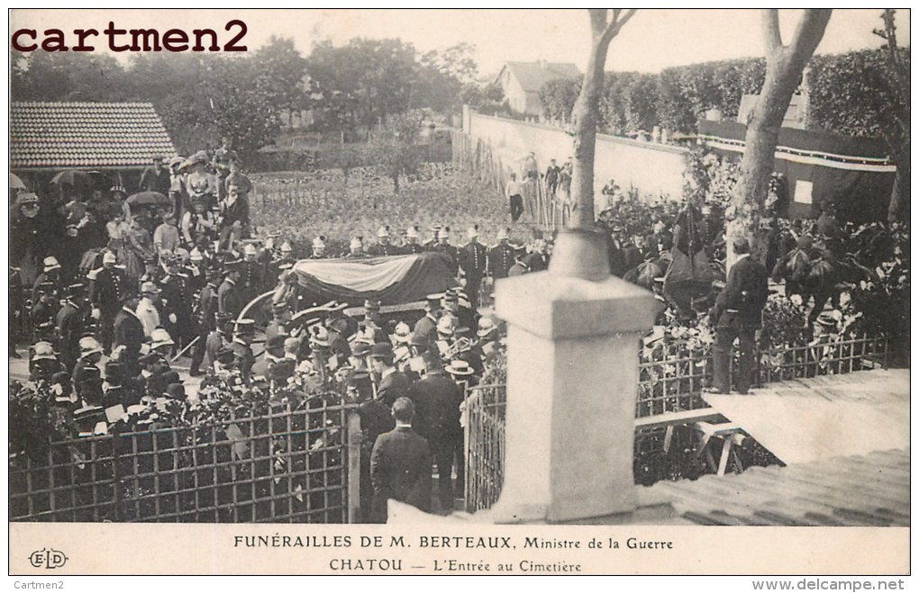 CHATOU FUNERAILLES DE M. BERTEAUX MINISTRE DE LA GUERRE L'ENTREE AU CIMETIERE POLITIQUE 78 YVELINES - Chatou