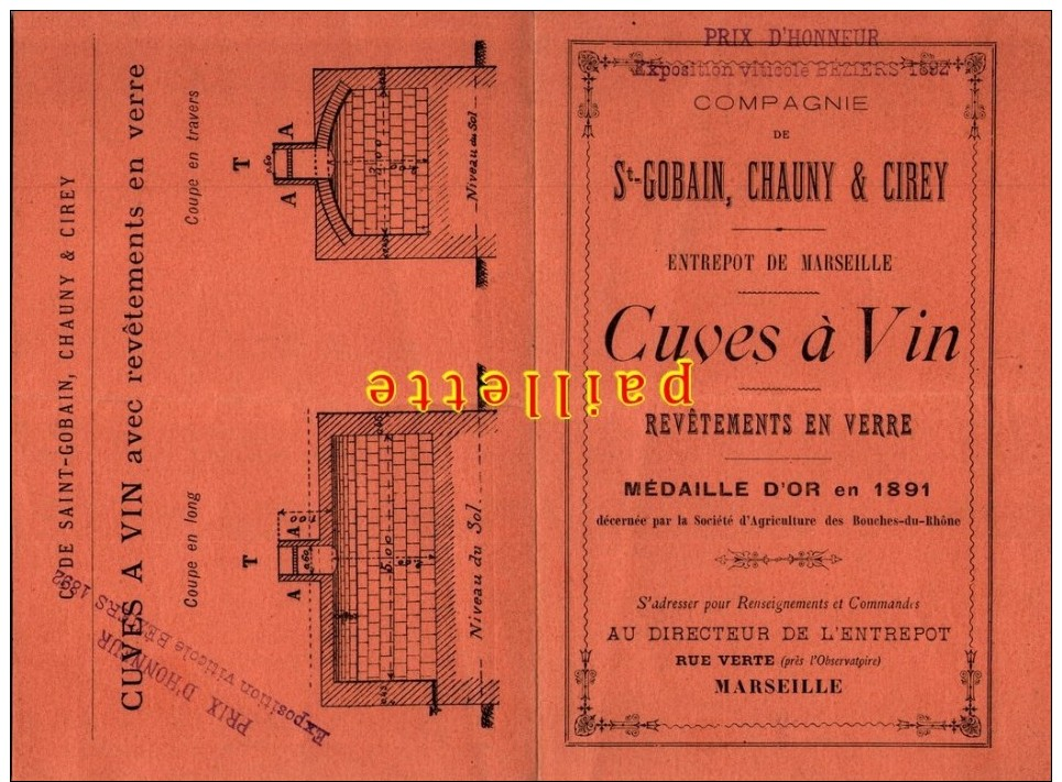 Marseille  St Gobain Chauny & Cirey Cuves à Vin Prospectus Ancien 4 Pages - Non Classés