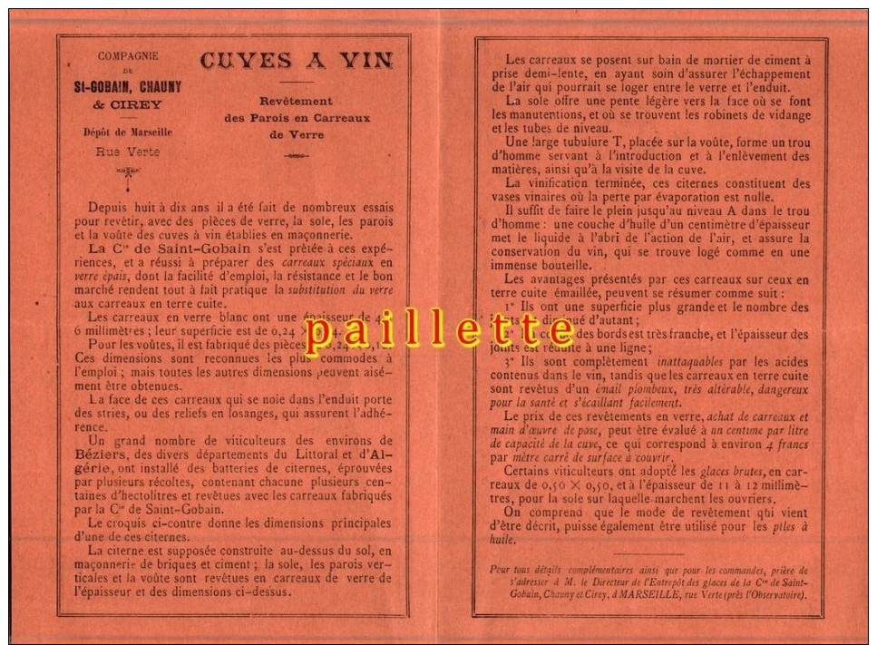 Marseille  St Gobain Chauny & Cirey Cuves à Vin Prospectus Ancien 4 Pages - Non Classés