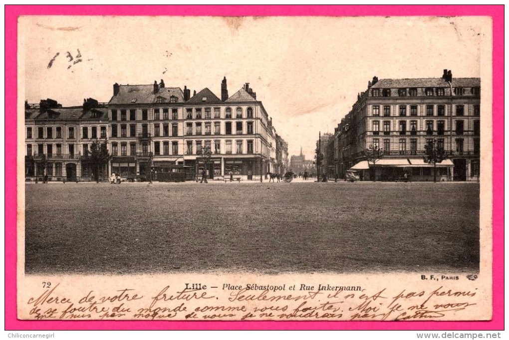 Lille - Place Sébastopol Et Rue Inkermann - Tram - Animée - Édition B.F. - 1904 - Lille