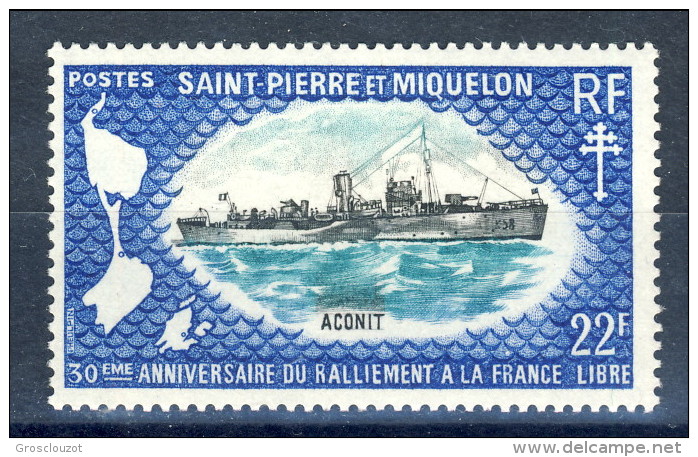 S. Pierre Et Miquelon 1971 N. 414 Fr. 22 Vascelli Da Guerra L'Aconit MNH GO Catalogo € 35,50 - Unused Stamps