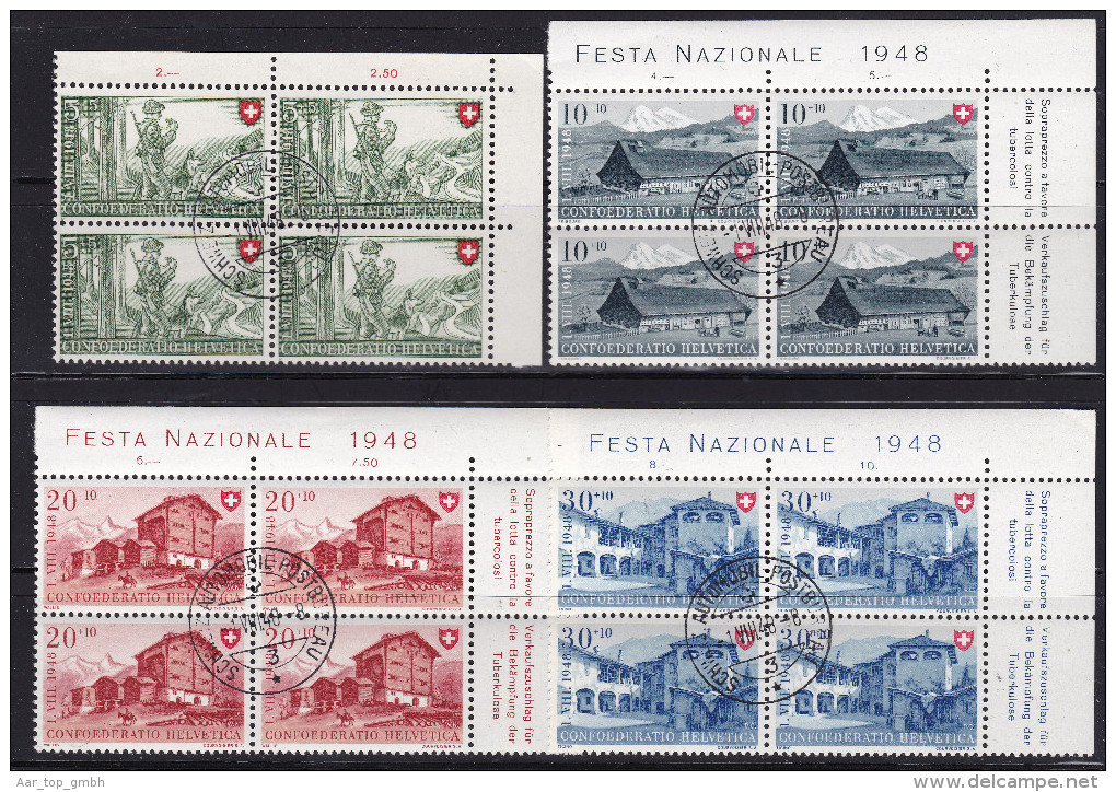 Schweiz Pro Patria 1948-08-01 Satz 4-er Bl. Gest.Auto-P - Oblitérés