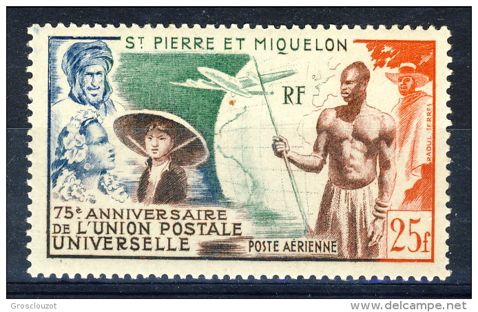 S. Pierre Et Miquelon Posta Aerea 1949 N. 22 Fr 15 Anniversario UPU MNH Catalogo € 21 - Nuovi