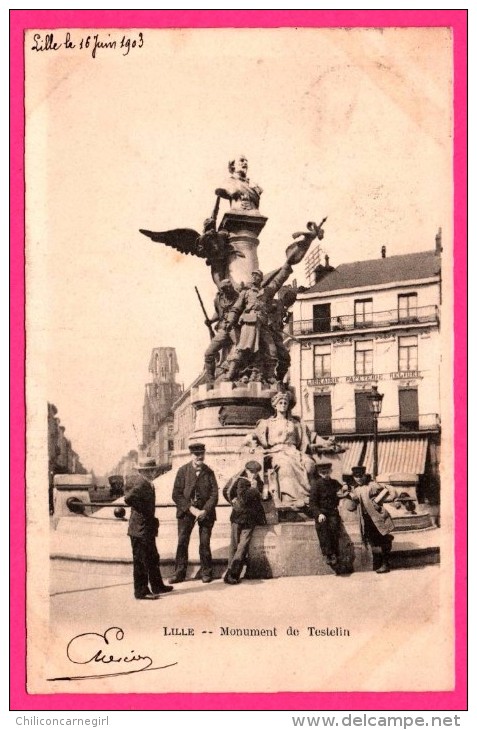 Lille - Monument De Testelin - Animée - Librairie Papeterie Reliure - 1903 - Lille