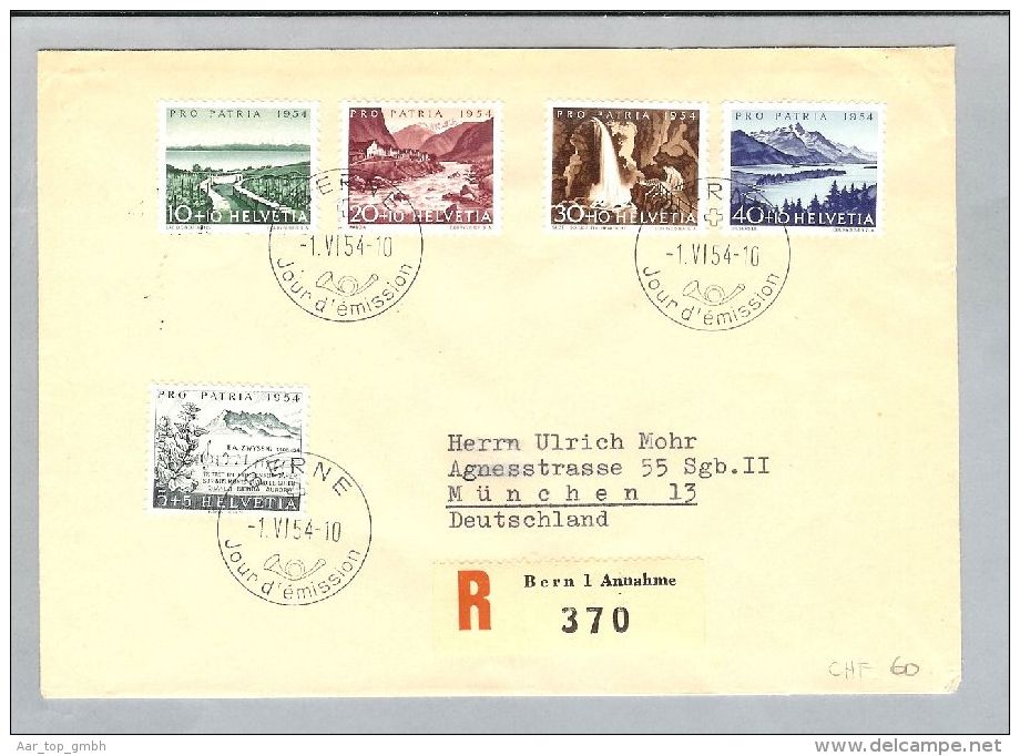 Schweiz Pro Patria 1954-06-01 Berne R-FDC Nach München - Usados