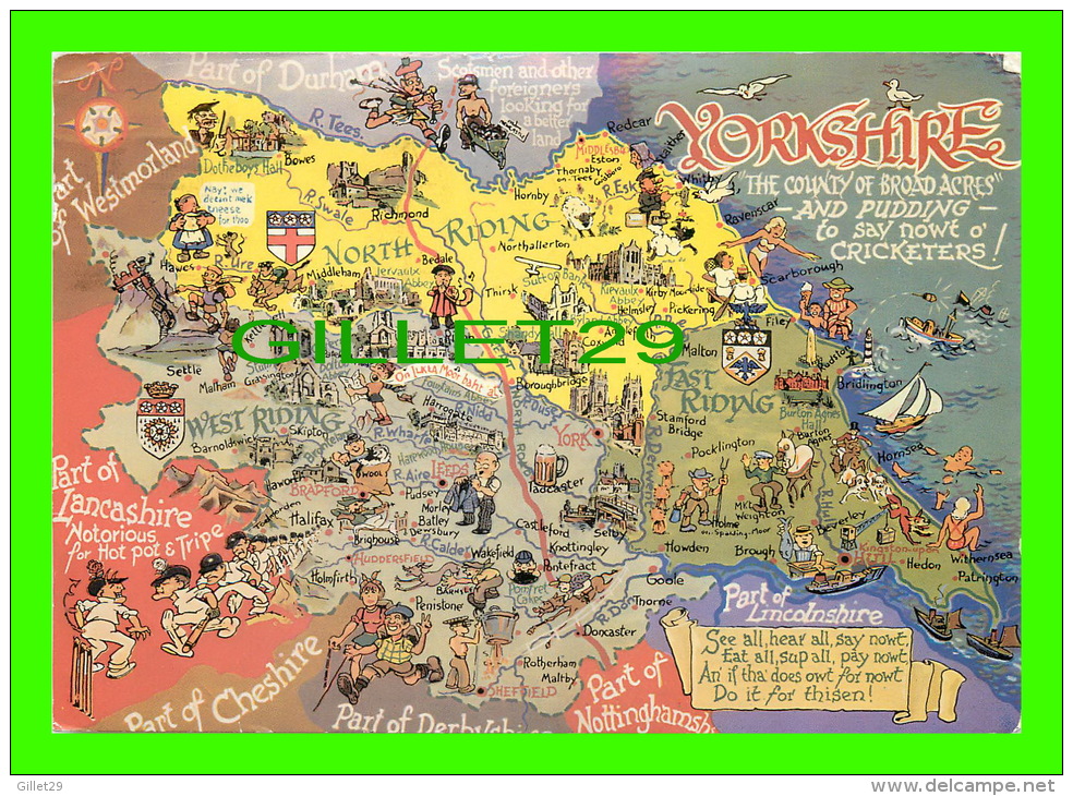 CARTES GÉOGRAPHIQUES - MAPS - YORKSHIRE, UK -  THE COUNTY OF BROAD ACRES - TRAVEL IN 1969 - - Maps