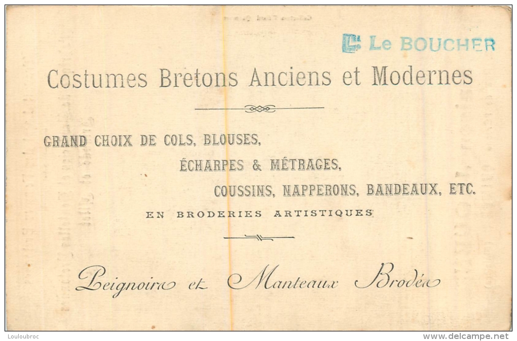 QUIMPER PUBLICITE MAISON JAOUEN FABRIQUE DE BRODERIES ET DENTELLES AVEC CACHET AU VERSO DE LEONIK LE BOUCHER - Quimper