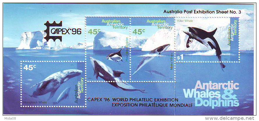 AUSTRALIAN ANTARTIC TERRITORY Capex 96 "whales & Dolphins". Feuillet Neuf **mais Avec Pliure . N: 3.baleines Et Dauphins - Nuevos