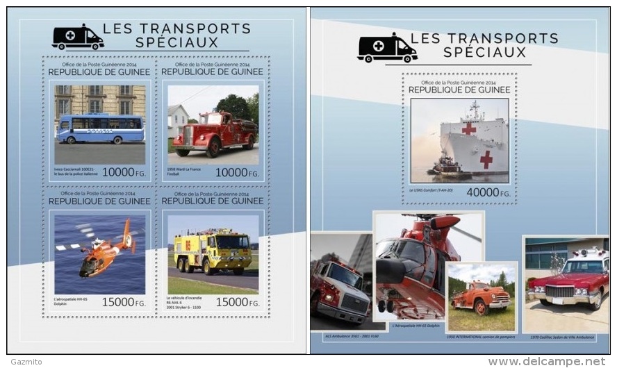 Guinea 2014, Fire Engines, Elicopters, Red Cross, Police Bus, 4val In BF +BF - Guinee (1958-...)