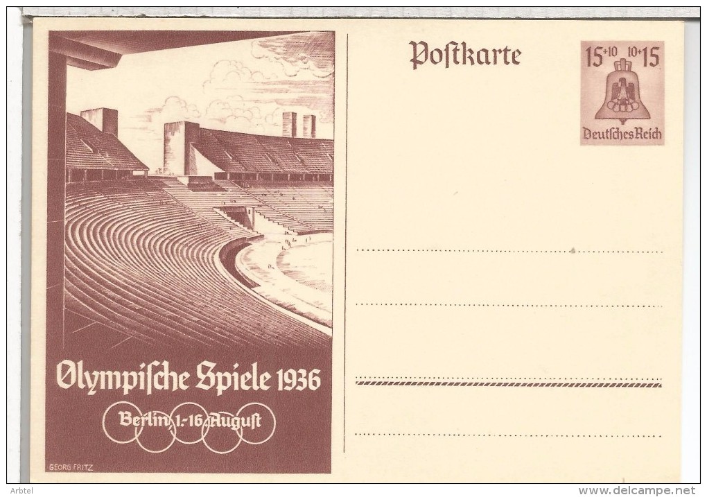 ALEMANIA REICH ENTERO POSTAL JUEGOS OLIMPICOS DE BERLIN 1936 ESTADIO OLIMPICO - Sommer 1936: Berlin
