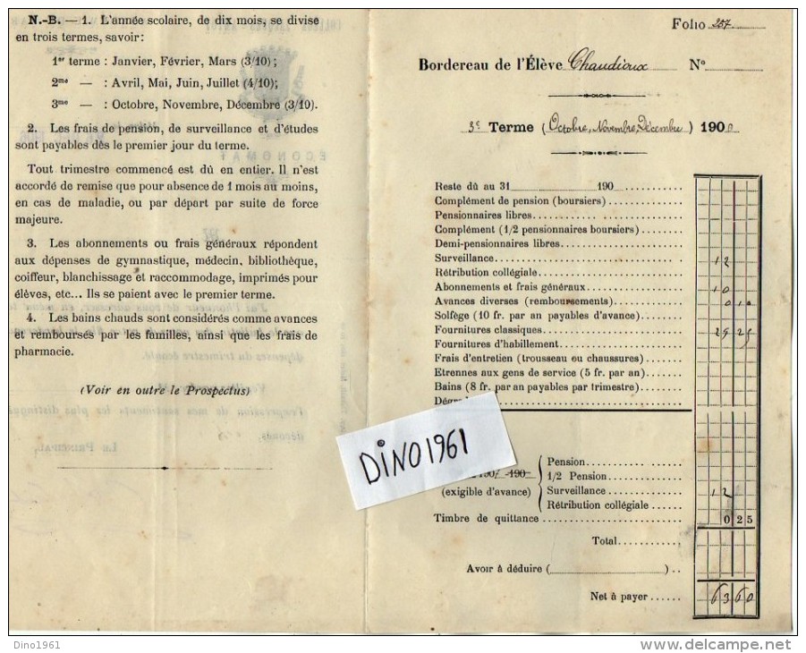 VP3752 - Académie De Paris - Bulletin Scolaire - Collège Jacques - AMYOT à MELUN - Elève CHANDIOUX - Diplomi E Pagelle