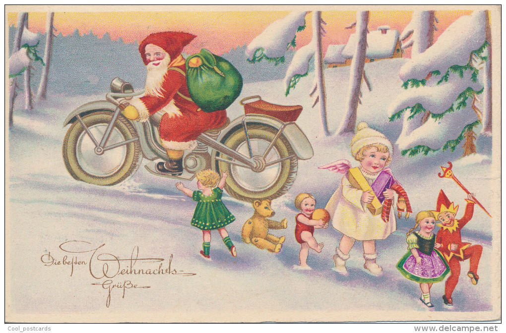 BAUMGARTEN, CHRISTMAS, SANTA CLAUS, MOTOCYCLE, MOTORCYCLE, ANGEL, TOYS,  EX Cond. Litho PC, Used,  1939, UNSIGNED - Baumgarten, F.