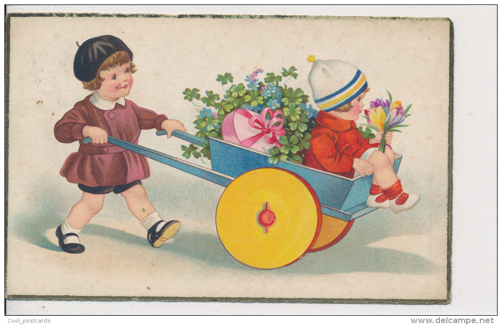 BAUMGARTEN?, LITTLE CHILDREN, WHEELBARROW OF FLOWERS, Near EX Cond. Litho PC, Used,  1934, UNSIGNED - Baumgarten, F.