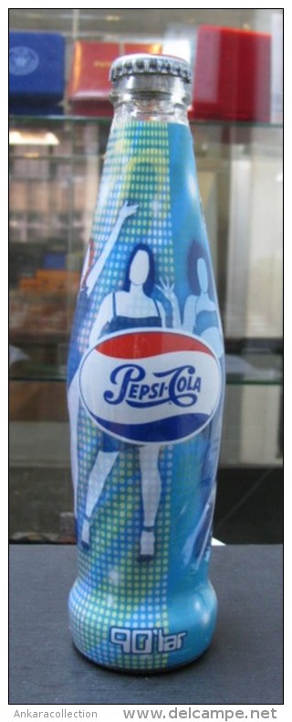 AC - PEPSI COLA - 1990s SHRINK WRAPPED EMPTY GLASS BOTTLE & CROWN CAP 250 Ml FROM TURKEY - Soda