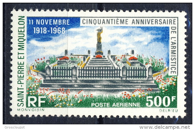 S. Pierre Et Miquelon Posta Aerea 1968 N. 42 Fr 500 Anniversario Dell'armistizio MVLH Catalogo € 30,50 - Nuovi