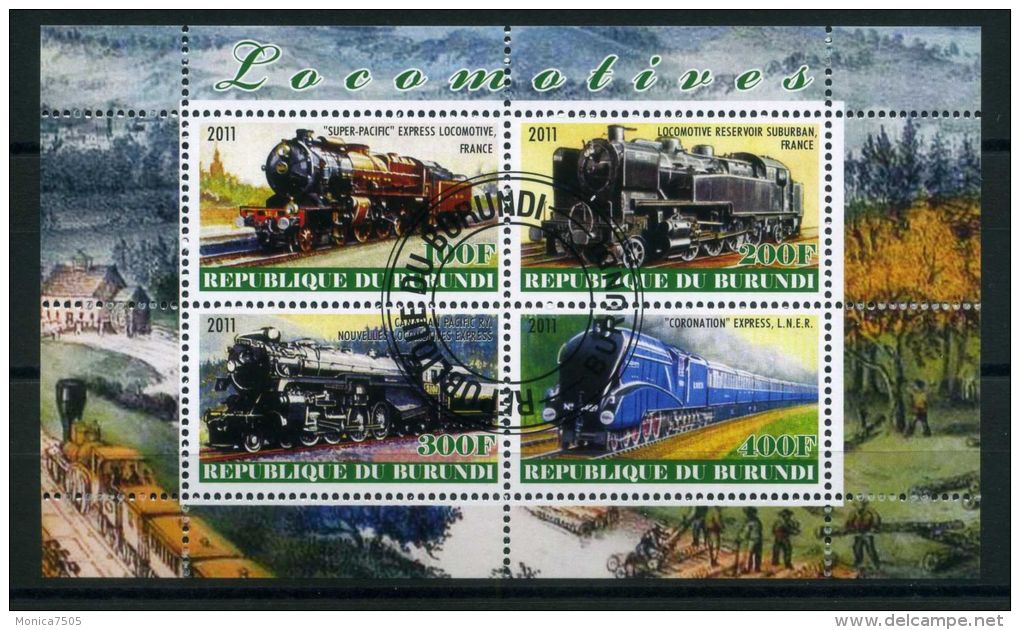 BURUNDI ( MINI-FEUILLET 2011 ) : LOCOMOTIVE , FEUILLET  DE  QUATRE  TIMBRES  OBLITERES , A VOIR . - Gebraucht