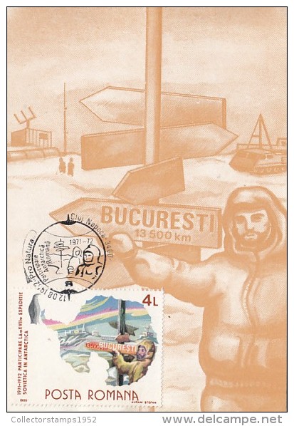 39538- ROMANIAN PARTICIPATION IN RUSSIAN ANTARCTIC EXPEDITION, BASE, MAXIMUM CARD, 1992, ROMANIA - Antarctic Expeditions