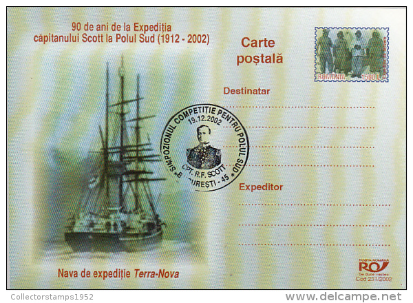 39541- CAPTAIN SCOTT ANTARCTIC EXPEDITION, SHIP, POSTCARD STATIONERY, 2002, ROMANIA - Antarctische Expedities