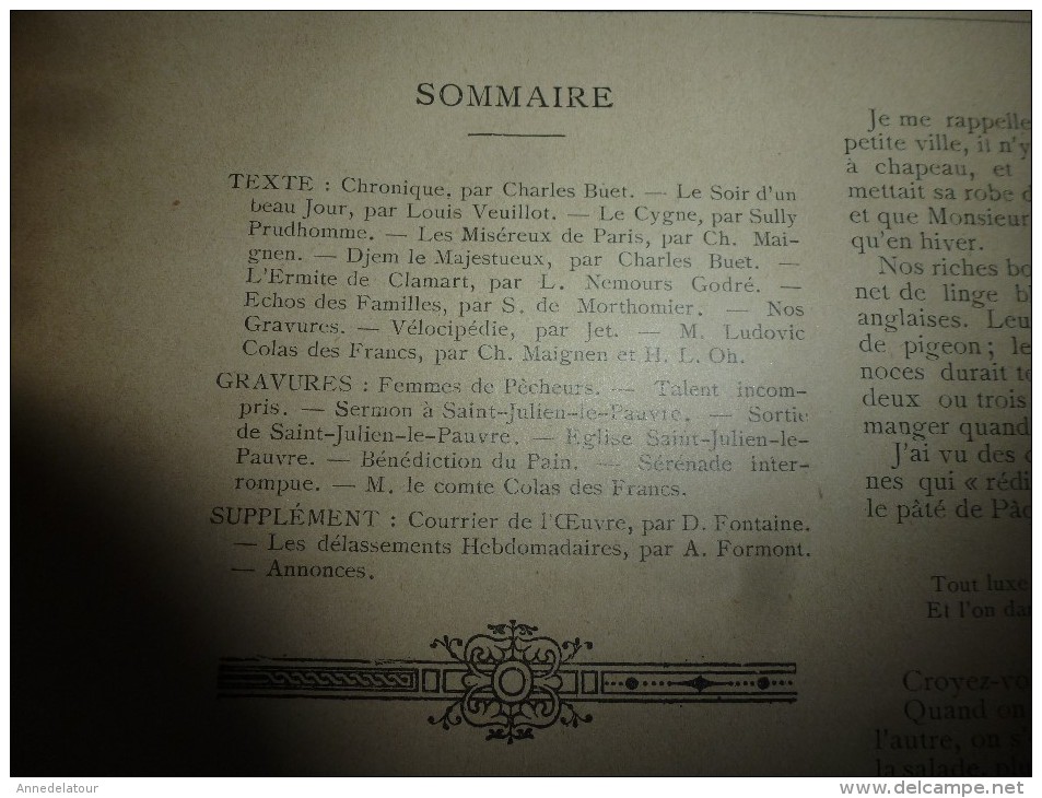 1895 LA FRANCE ILLUSTREE:Femmes De Pêcheurs(grav);Miséreux De Paris;St-Julien-le-Pauvre;Le COQ Et L'ÂNE(grav);Humour- - 1850 - 1899