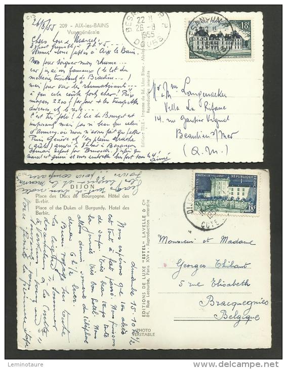 Lot 2 Cartes /  18F Chateau De Villandry -  N° 995 Pour La BELGIQUE 08.1954 &amp; N° 980  - 18F Cheverny 08.1955 - 1921-1960: Période Moderne