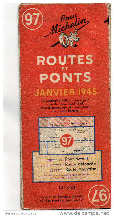 MICHELIN- CARTE ROUTES ET PONTS JANVIER 1945- N° 96- RARE - LILLE-GRANVILLE-METZ-NANCY -CHATEAUROUX-BOURGES-CHALON - Roadmaps