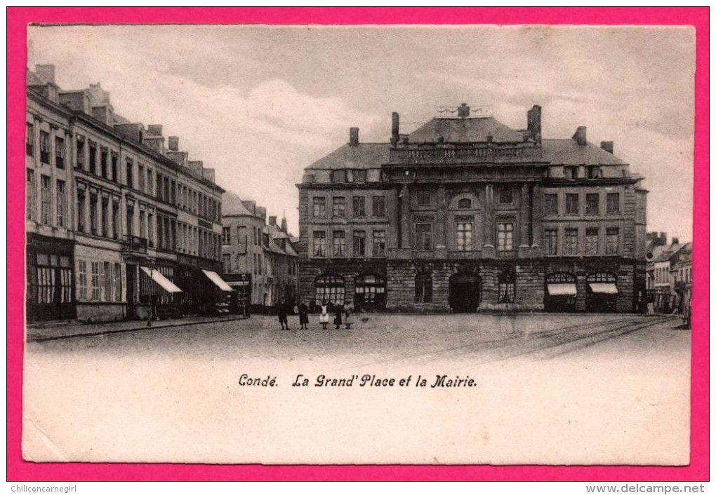 Condé - La Grand'Place Et La Mairie - Animée - 1914 - Conde Sur Escaut