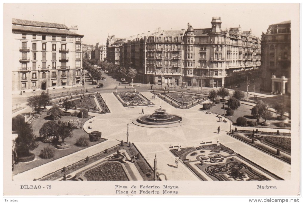 72 POSTAL DE BILBAO DE LA PLAZA DE FEDERICO MOYUA DEL AÑO 1959 (MADYMA) - Vizcaya (Bilbao)