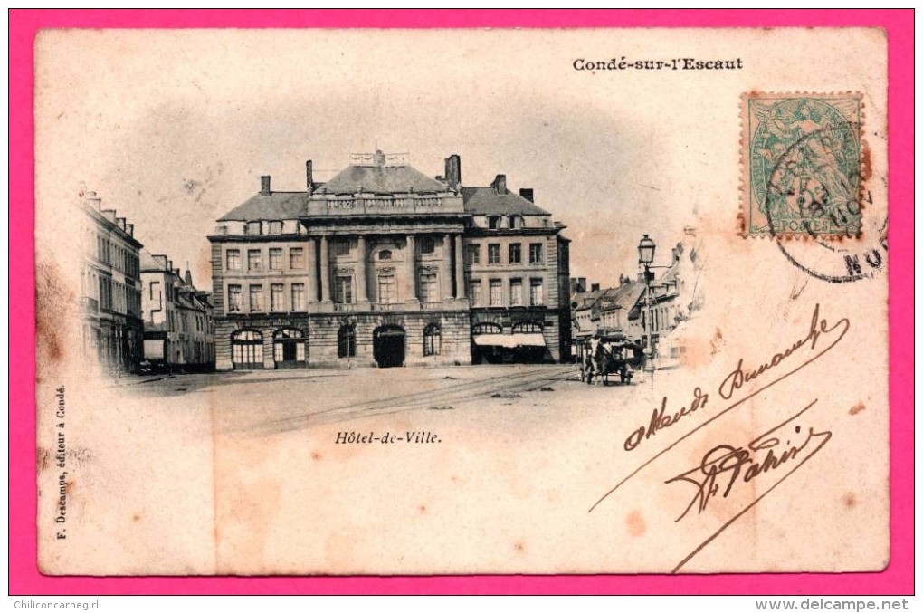 Condé - Hôtel De Ville - Calèche - Éditeur F. DESCAMPS à Condé - 1903 - Conde Sur Escaut