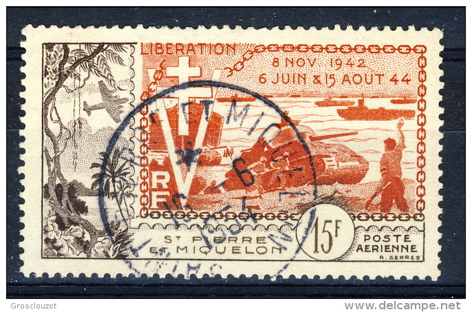 S. Pierre Et Miquelon Posta Aerea 1954 N. 22 Fr 15 Sbarco In Normandia USATO Catalogo € 15 - Gebruikt