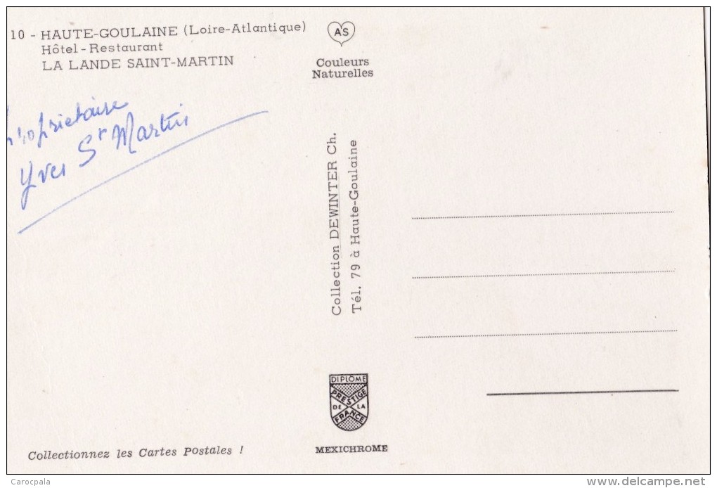 Carte 1975 HAUTE GOULAINE / HOTEL RESTAURANT LA LANDE SAINT MARTIN - Haute-Goulaine