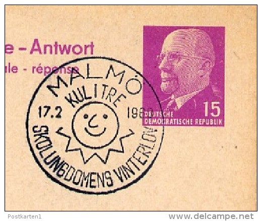 WINTER'S VACATION MALMÖ 1969 On East German Postal Card With Reply P74 - Andere & Zonder Classificatie