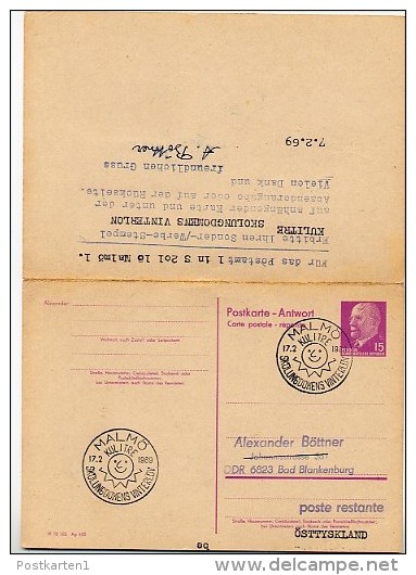 WINTER'S VACATION MALMÖ 1969 On East German Postal Card With Reply P74 - Other & Unclassified