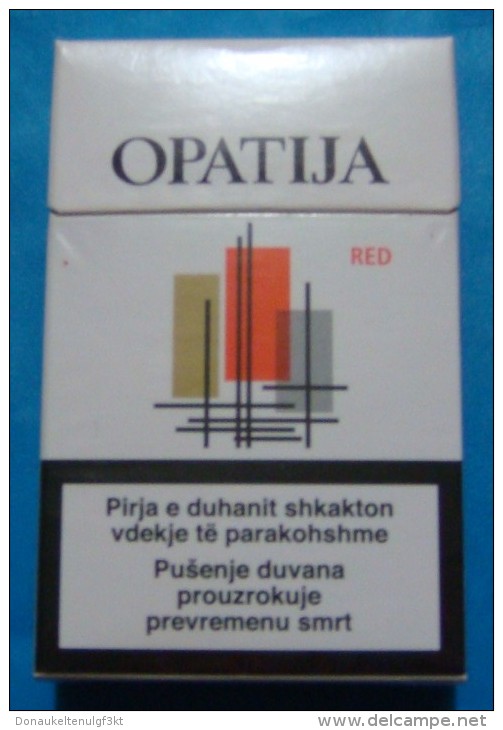 OPATIJA RED EMPTY HARD PACK CROATIAN CIGARETTES KOSOVO EDITION WITH FISCAL REVENUE STAMP. - Empty Tobacco Boxes