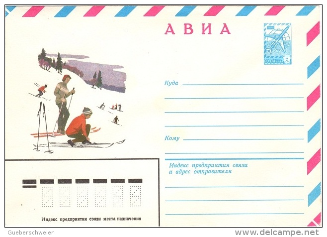 SKI-L45 - RUSSIE - URSS Entier Postal Poste Aérienne Enveloppe Illustrée Thème Ski - Skiing