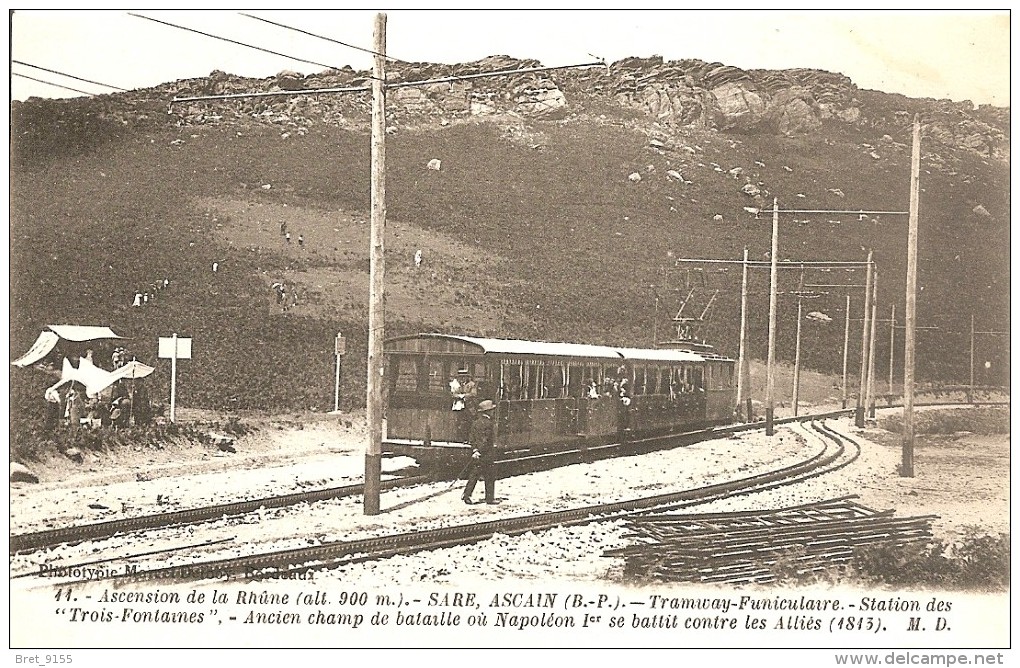 64 TRAMWAY SARE ASCAIN FUNICULAIRE ASCENSION DE LA RHUNE STATION DES TROIS FONTAINES NAPOLEON 1er SE BATTIT EN 1813 - Sare