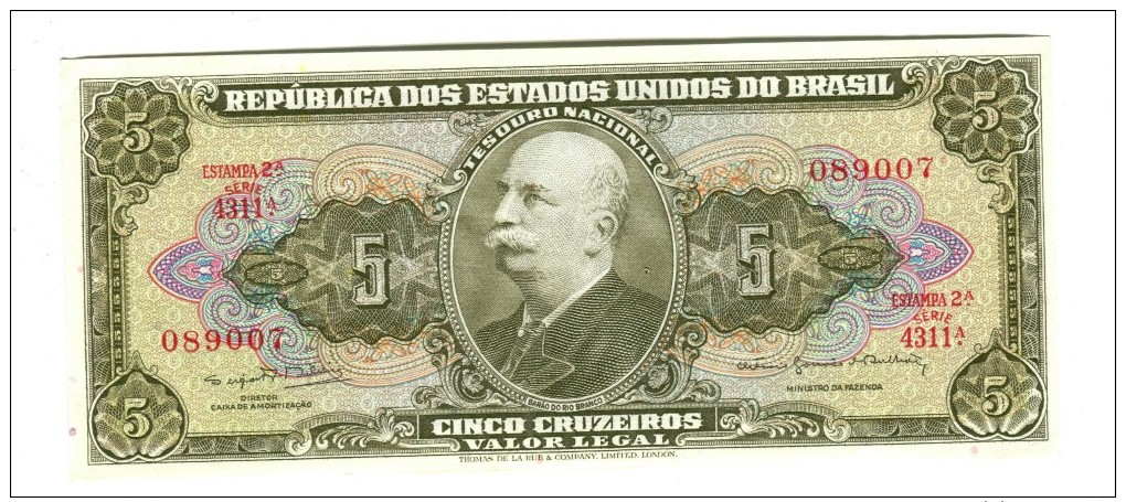 Brazil 5 Cruzeiros Banknote - Brazilië