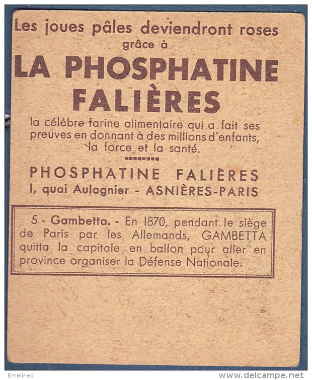 Chromo Phosphatine Falières Didactique Les Ascensions Célèbres N°5 Gambetta 1870 Siège Paris Aérostat Ballon - Autres & Non Classés