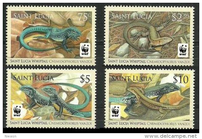 WWF Saint Lucia 2008 Whiptail Lizards Reptiles MNH - Unused Stamps