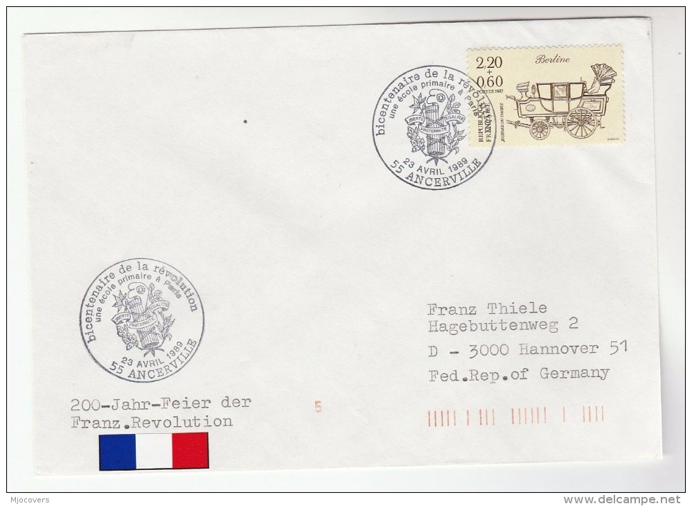 1989 ANCERVILLE FRANCE Stamps EVENT COVER 200th Anniv  French Revolution ECOLE PRIMAIRE - Covers & Documents
