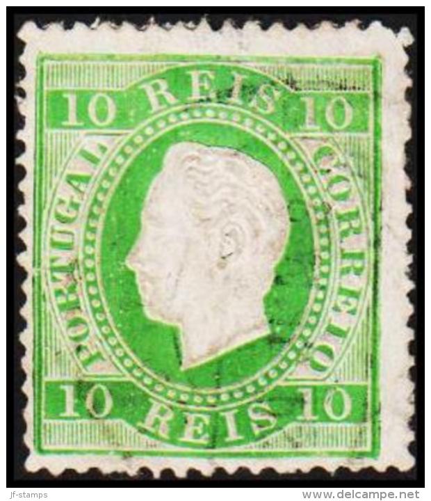 1880. Luis I. 10 REIS Perforated 12½. Yellow-green. Tear. (Michel: 47bB) - JF193337 - Oblitérés