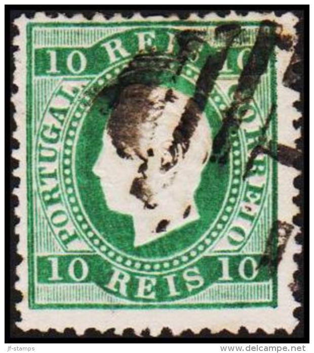 1879. Luis I. 10 REIS Perforated 12½. Bluegreen.  (Michel: 47aB) - JF193335 - Oblitérés