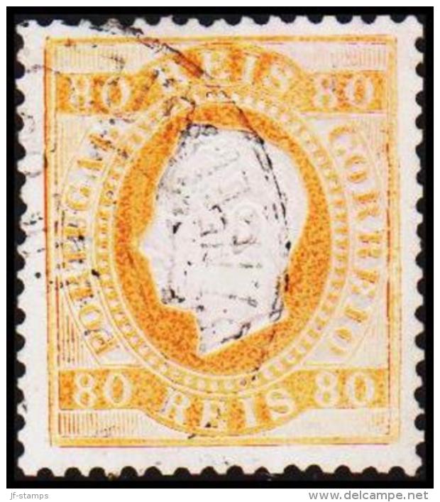 1871. Luis I. 80 REIS Perforated 12½. Orangeyellow. (Michel: 40ybB) - JF193345 - Gebraucht